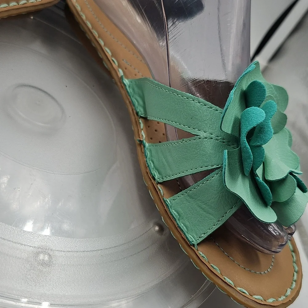 G SONOMA LIFE STYLE‎ SANDALS Mint Green Floral Flat Sandals Size 8 M